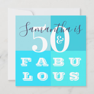 50th Birthday 50 and fabulous Modern Teal Party Invitation