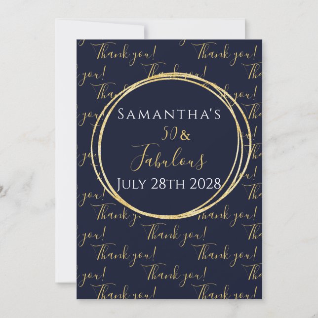 50th Birthday 50 and Fabulous Navy Thank You Card (Front)