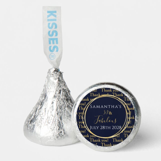 50th Birthday 50 and Fabulous Navy Thank You Hershey®'s Kisses® (Front)