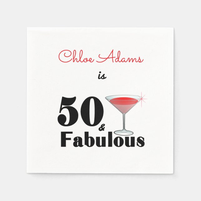 50th Birthday 50 and Fabulous Red Personalized Napkins (Front)