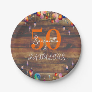 50th Birthday 50 and Fabulous Rustic Lights Party Paper Plates