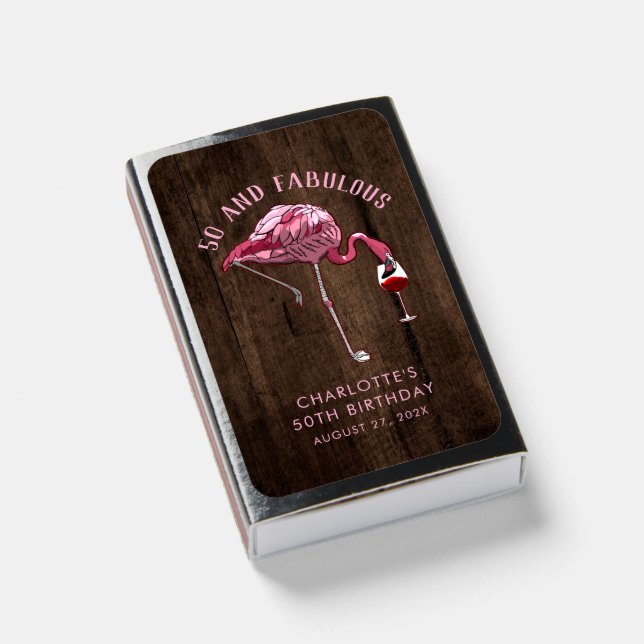 50th Birthday 50 and Fabulous Rustic Wood Look Matchboxes (Front Closed)