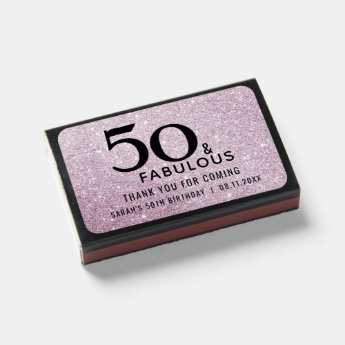 50th Birthday 50 and Fabulous Silver Black Glitter Matchboxes