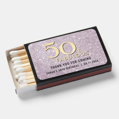 50th Birthday 50 and Fabulous Silver Gold Glitter Matchboxes