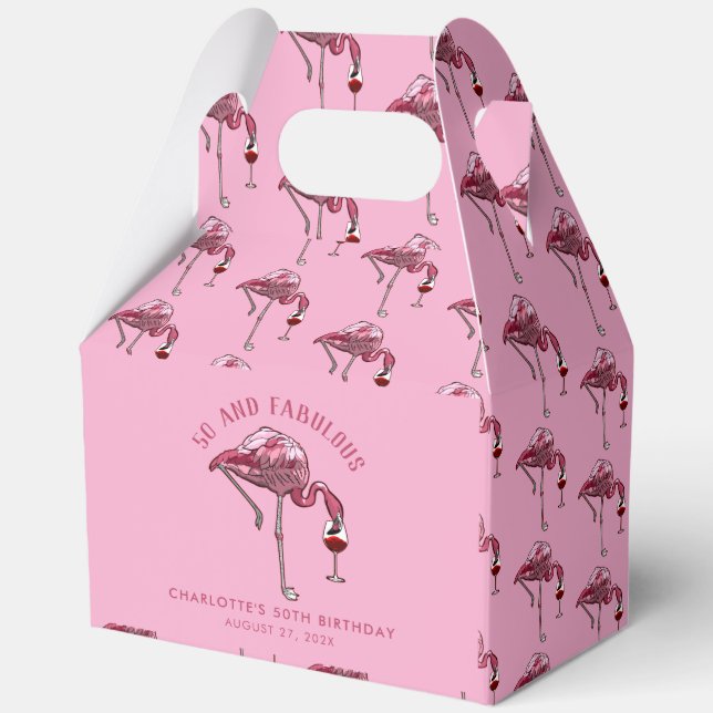 50th Birthday 50 and Fabulous Tropical Flamingo Favor Boxes (Front)