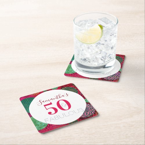 50th Birthday 50 and Fabulous Unique Party Square Paper Coaster