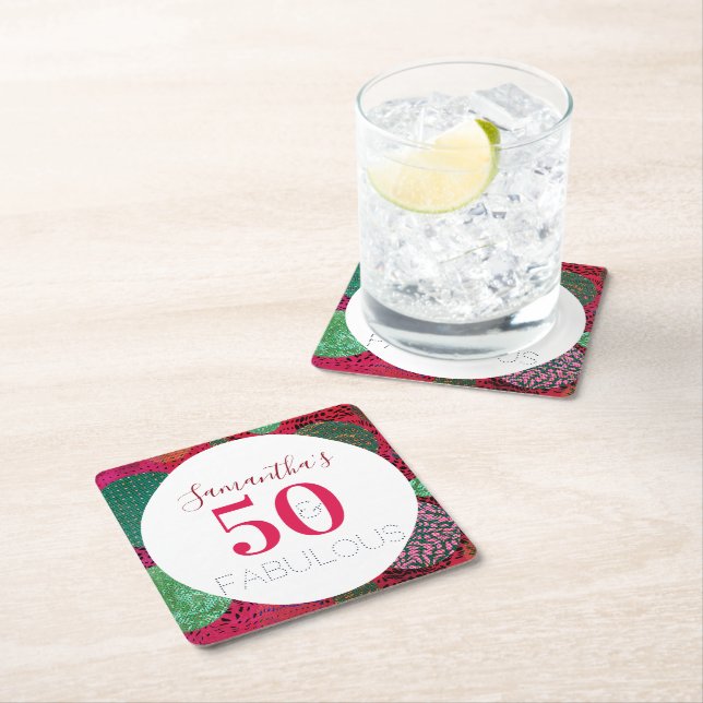 50th Birthday 50 and Fabulous Unique Party Square Paper Coaster (Insitu)