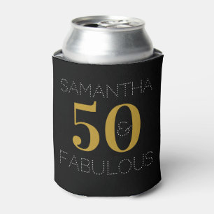 50th Birthday 50 Fabulous Black Gold Party Favor Can Cooler