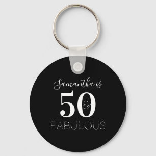 50th Birthday 50 Fabulous Black White Party Favor Keychain