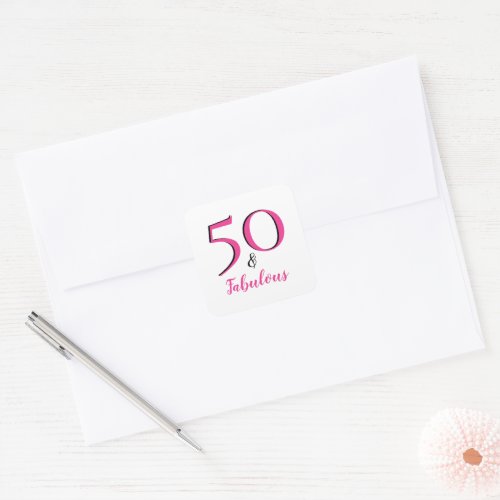 50th Birthday 50  Fabulous Cerise Pink  Black Square Sticker