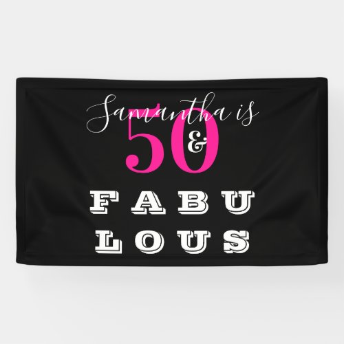 50th Birthday 50 fabulous Hot Pink Birthday Party Banner