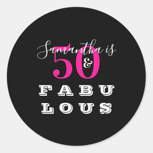 50th Birthday 50 fabulous Hot Pink Birthday Party Classic Round Sticker
