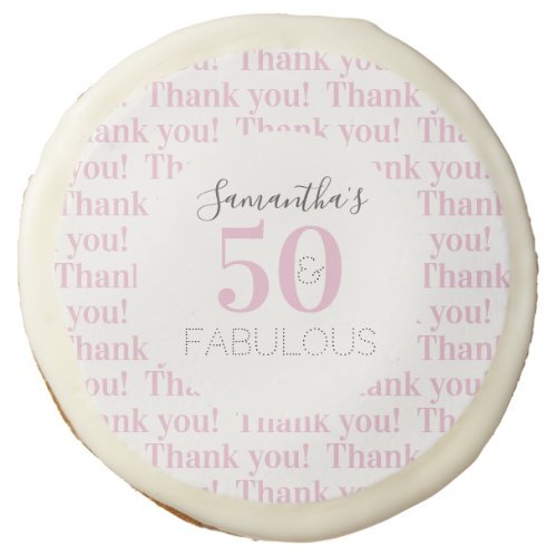 50th Birthday 50 fabulous Modern Pink Thank You Sugar Cookie