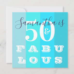 50th Birthday 50 Fabulous Modern Teal Stripe Party Invitation