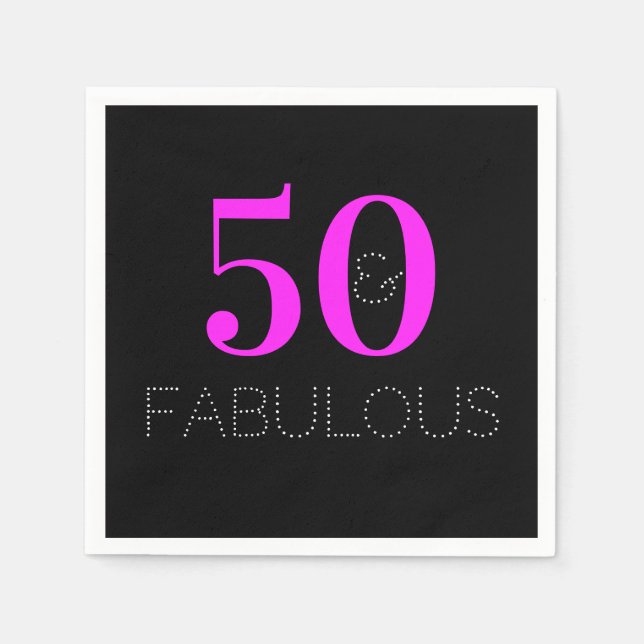 50th Birthday 50 fabulous Neon Pink Black Party Napkins (Front)