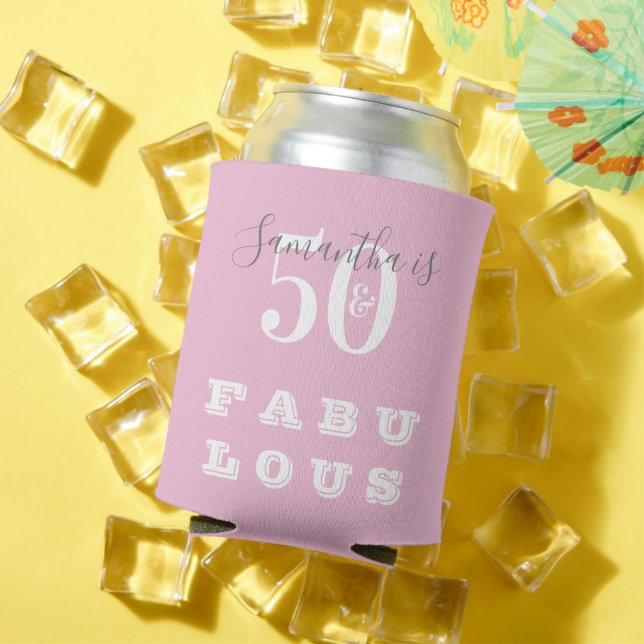 50th Birthday 50 fabulous Pink Gray Birthday Party Can Cooler (In Situ Summer)