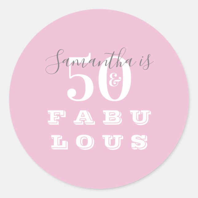 50th Birthday 50 fabulous Pink Gray Birthday Party Classic Round Sticker (Front)