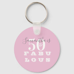 50th Birthday 50 fabulous Pink Gray Keychain