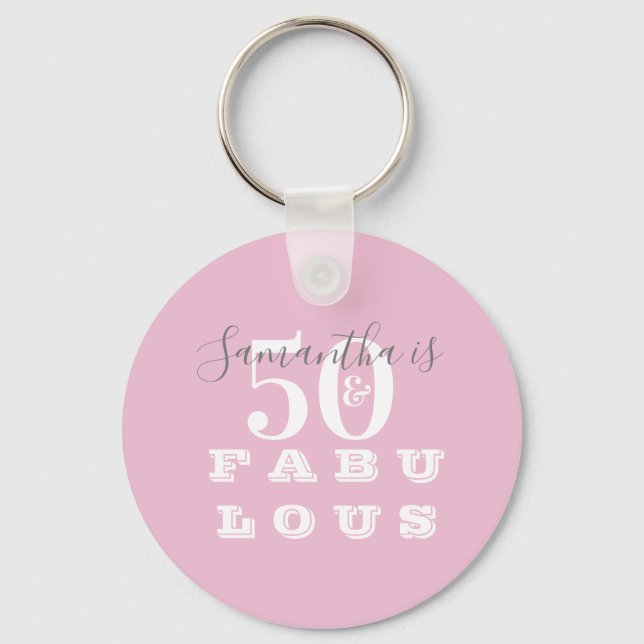 50th Birthday 50 fabulous Pink Gray Keychain (Front)