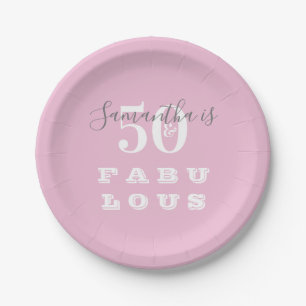 50th Birthday 50 fabulous Pink Gray Party Paper Plates