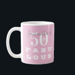 50th Birthday 50 fabulous Pink Gray Personalized Coffee Mug<br><div class="desc">This is a stylish, personalized 50th birthday, 50 and fabulous typography design. It is in trending pink with gray script and white retro typography. Perfect for a chic and unforgettable 50th birthday party celebration or gift. This design is fully customizable, to personalize, simply add your name using the personalize this...</div>