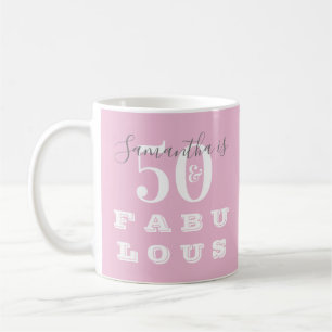 50th Birthday 50 fabulous Pink Gray Personalized Coffee Mug