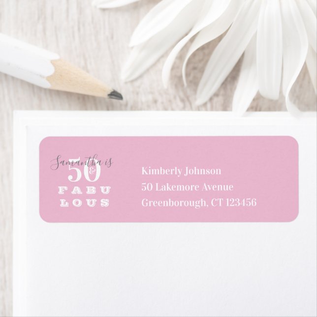 50th Birthday 50 fabulous Pink Gray Return Address Label (Insitu)