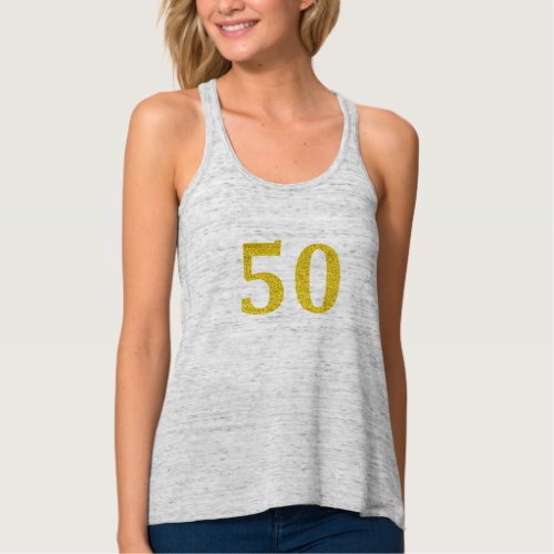 50th Birthday 50 Fifty Fiftieth Gold Glitter Grey Tank Top