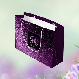 50th Birthday 50 purple pink glitter glam girl Large Gift Bag