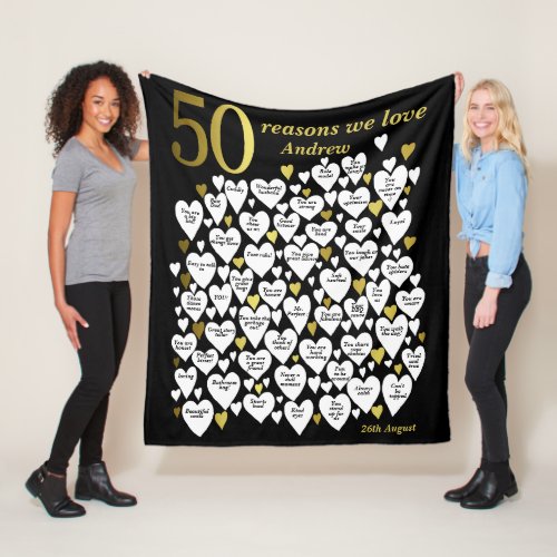 50 Reasons We Love - Personalized 50th Birthday Blanket