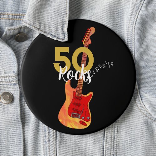 50th Birthday 50 Rocks Guitar Button