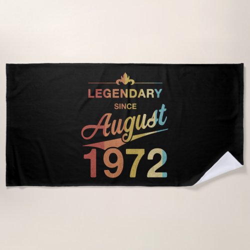 50th Birthday 50 Year Old Born August 1972 Gift Beach Towel