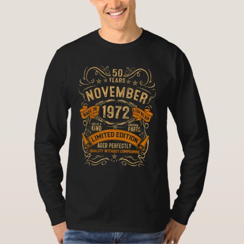 50th Birthday 50 Year Old Vintage November 1972 T_Shirt