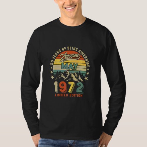 50th Birthday 50 Years Awesome Since May 1972 Vint T_Shirt