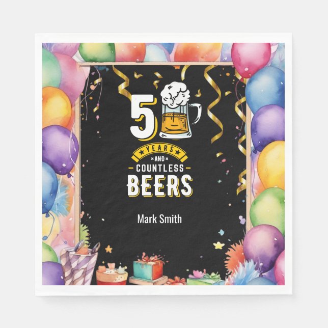 50th Birthday 50 Years & Countless Beers  Napkins (Front)