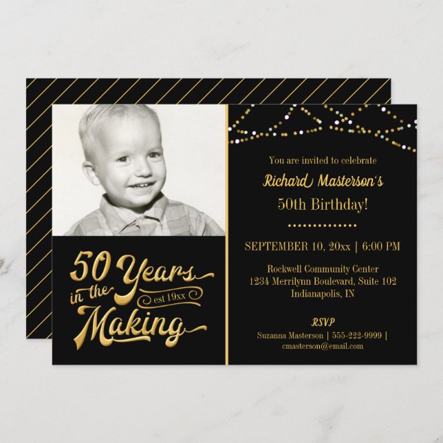50th Birthday 50 YEARS IN THE MAKING Black & Gold Invitation (Front/Back)