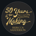 50th Birthday | 50 YEARS IN THE MAKING Classic Round Sticker<br><div class="desc">These stickers help you celebrate a 50th birthday in style. Use for invitation and thank-you envelope seals, party favor stickers, etc. The design in black and gold features modern but retro typography stating 50 YEARS IN THE MAKING and lets you personalize it by adding their birth year as part of...</div>