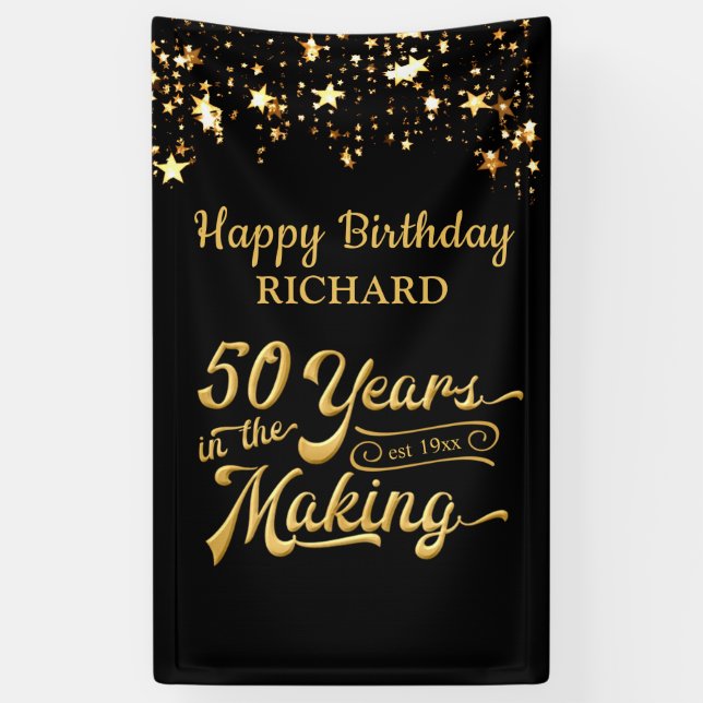 50th Birthday 50 YEARS IN THE MAKING Gold Stars Banner (Vertical)
