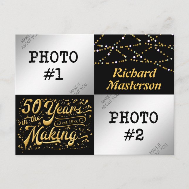 50th Birthday 50 Years in the Making (Then & Now) Invitation Postcard (Front)