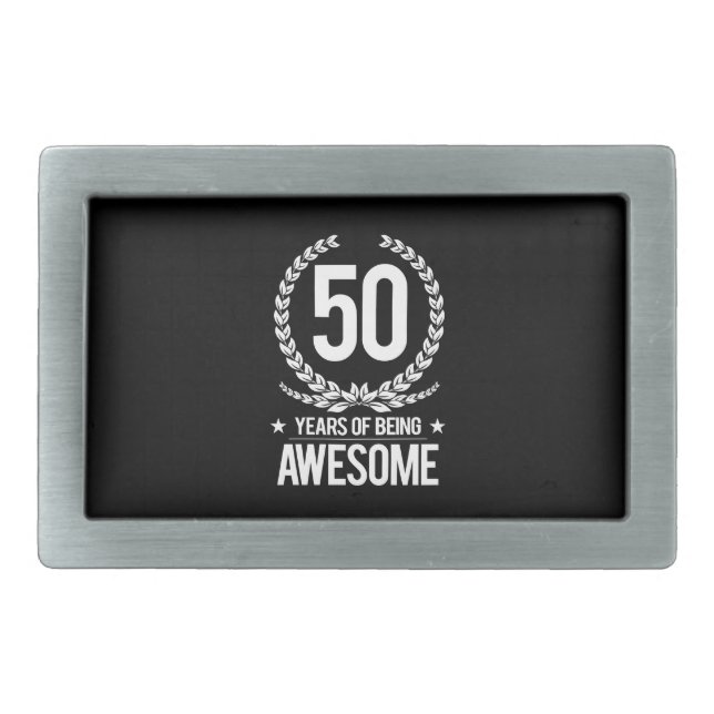 50th Birthday (50 Years Of Being Awesome) Rectangular Belt Buckle (Front)