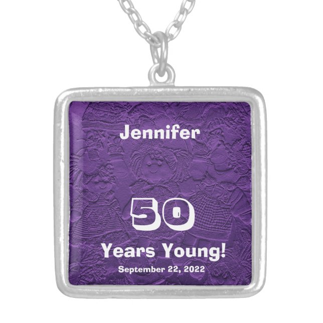 50th Birthday 50 Years Young Purple Dolls Necklace (Front)