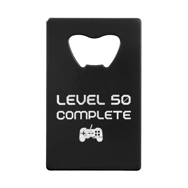 50th Birthday / 50th Anniversary Level 50 Complete Credit Card Bottle Opener (Front)