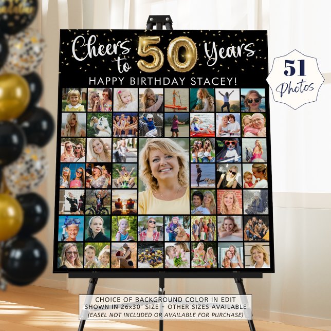 50th Birthday 51 Photo Collage Cheers to 40 Years Foam Board (Creator Uploaded)