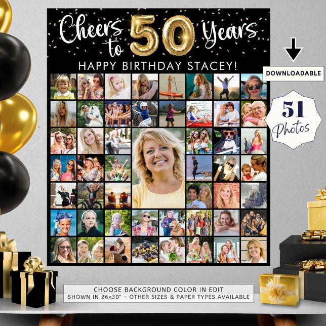 50th Birthday 51 Photo Collage Cheers to 40 Years Poster (Creator Uploaded)