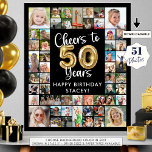 50th Birthday 51 Photo Collage Cheers to 50 Years Poster<br><div class="desc">50th Birthday 51 Photo Collage Cheers to 50 Years Photo Display Poster Print. Create a photo memory display board sign to celebrate a 50th birthday utilizing this easy-to-upload photo collage template with 51 square and rectangle pictures in a variety of sizes with the title CHEERS TO 50 YEARS with faux...</div>