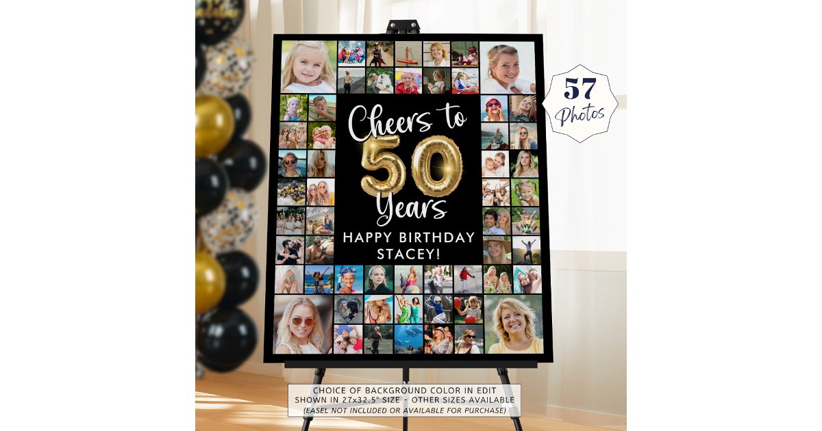 50th Birthday 57 Photo Collage Cheers to 50 Years Foam Board | Zazzle