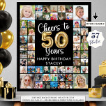 50th Birthday 57 Photo Collage Cheers to 50 Years Poster<br><div class="desc">50th Birthday 57 Photo Collage Cheers to 50 Years Photo Display Poster Print. Create a photo memory display board sign to celebrate a 50th birthday utilizing this easy-to-upload photo collage template with 57 square pictures through the years with the title CHEERS TO 50 YEARS with faux metallic gold balloon numbers...</div>
