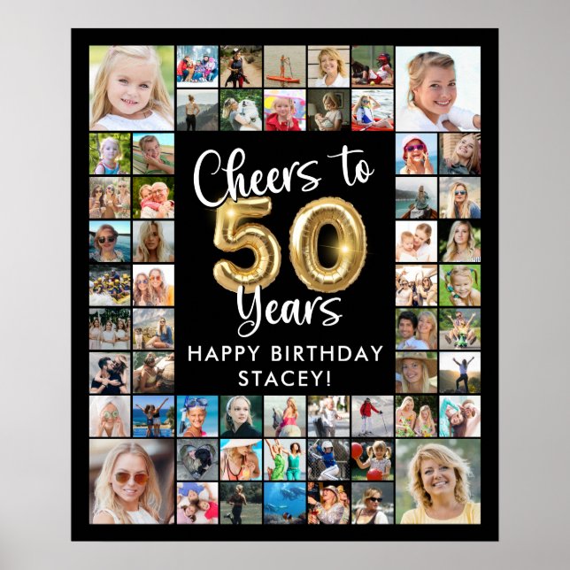 50th Birthday 57 Photo Collage Cheers to 50 Years Poster (Front)