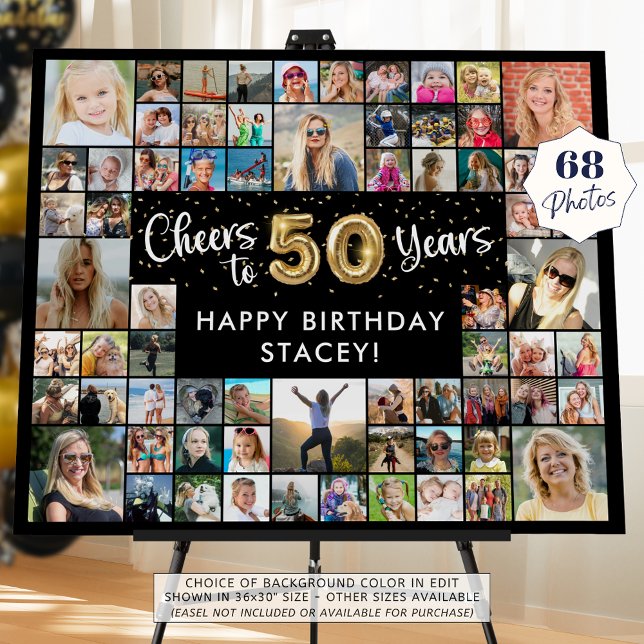 50th Birthday 68 Photo Collage Cheers To 50 Years Foam Board (Creator Uploaded)
