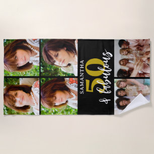 50th Birthday 6 Photo Collage 50 And Fabulous Beach Towel